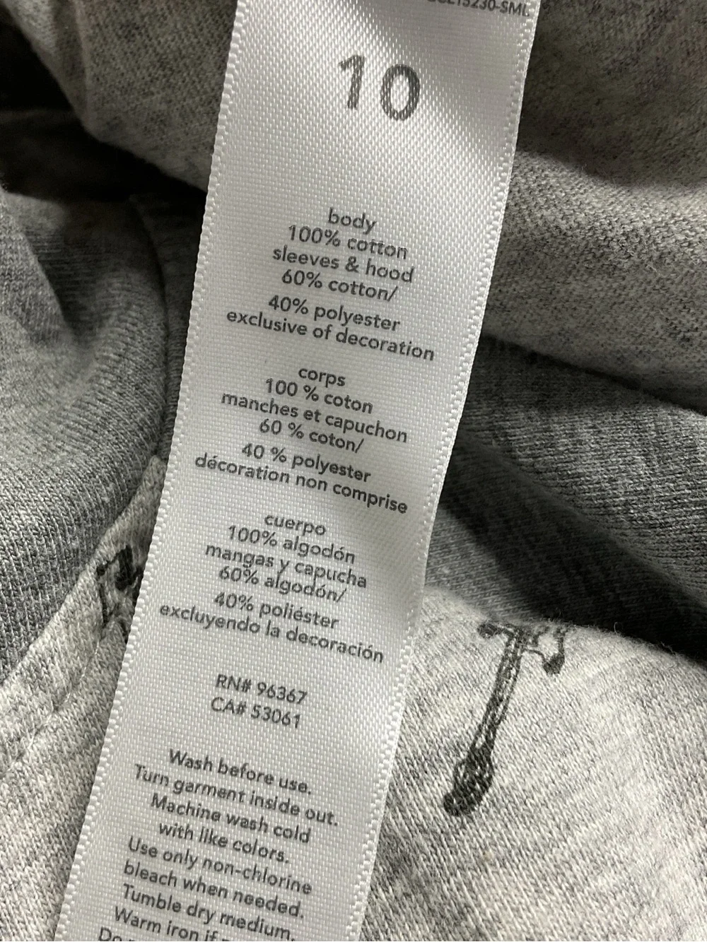 OshKosh B'gosh Grey Raglan Hooded Pullover with Print US 10